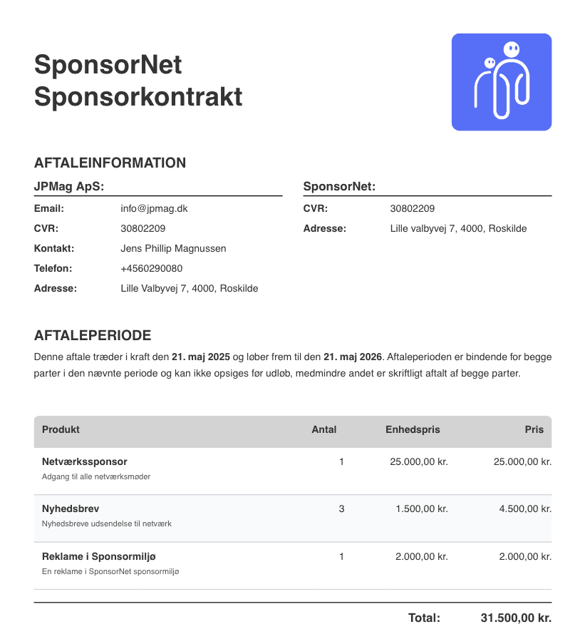Sponsorkontrakter eksempel